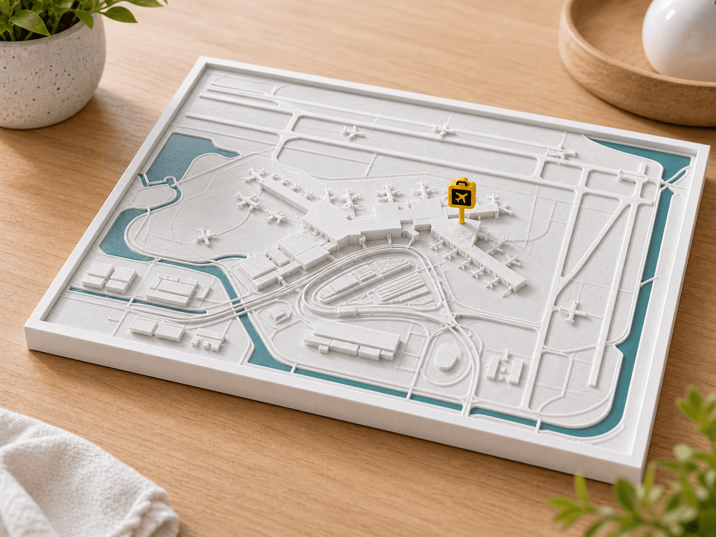Square 3D relief map showing Arlanda Airport runways and terminals.