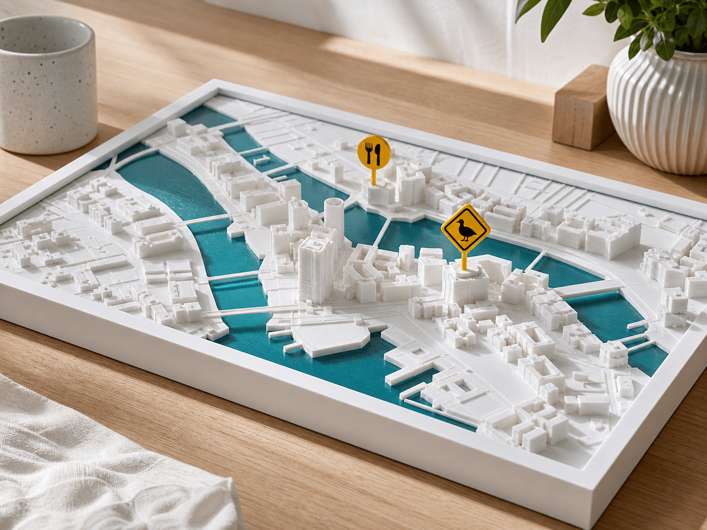 3D relief map of a waterfront neighbourhood in Stockholm.